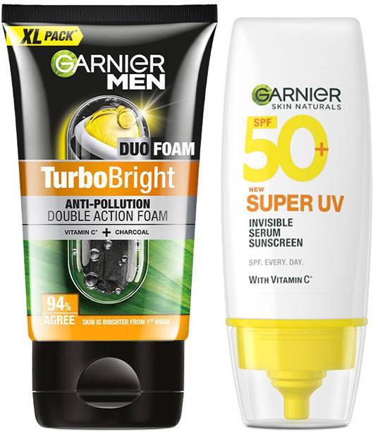 GARNIER Men John's Skincare Essentials | TurboBright Facewash 150g + Super UV Sunscreen 30ml Face Wash
