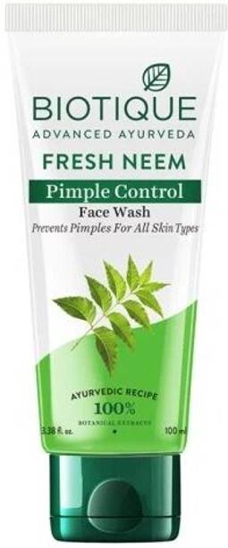 BIOTIQUE Fresh neem pimple control face wash | 100% Botanical Extracts| Suitable for All Skin Types | 100mL Face Wash
