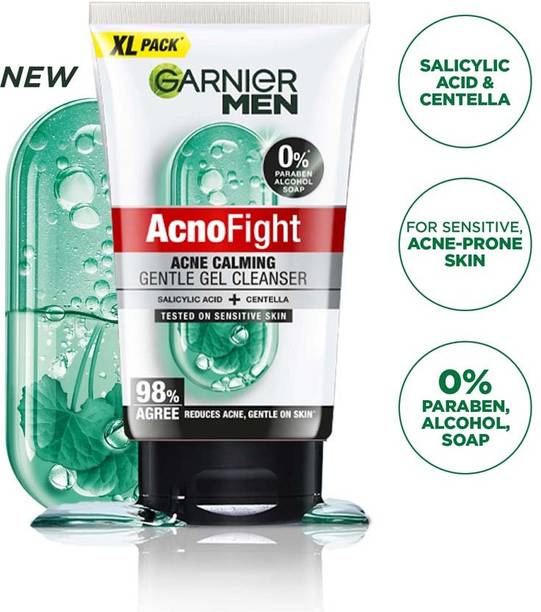Garnier Men Acno Fight Gentle Cleanser For Men, Salicylic Acid & Centella for Acne, No Soap, Sensitive Male Skin Face Wash
