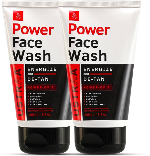USTRAA Power  Energize & De-Tan | Effective Tan Removal | NO SLS | Set of 2 Face Wash
