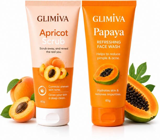 Glimiva Refreshing Papaya Facewash & Apricot Facescrub Combo Face Wash