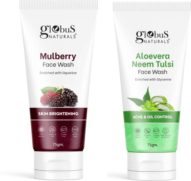 Globus Naturals Fairness & Anti Acne, Aloe Vera Neem Tulsi & Mulberry Face Wash
