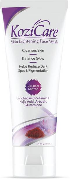 Kozicare Skin Lightening/Brightening Real Saffron Facewash with Real Saffron, Kojic Acid, Vitamin E, Glutathione, Liquorice, Alpha Arbutin, Lactic Acid, Olive Oil | Removes Oil and Dust, Enhance Glow