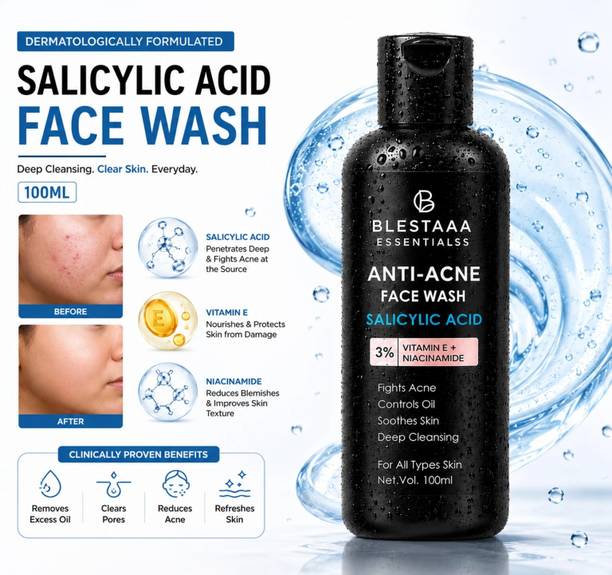 blestaaa essentialss 2% Salicylic Acid For Oily Skin | Anti Face Cleanser With | Niacinamide & Vitamin E | For Acne Face Wash