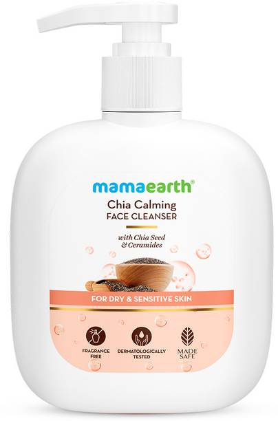 Mamaearth Chia Calming Face Cleanser with Chia Seed & Ceramides for Dry & Sensitive Skin | Strengthens Skin’s Natural Barrier | Co-Created with Dermats | Non-foaming | Fragrance & Soap Free Face Wash