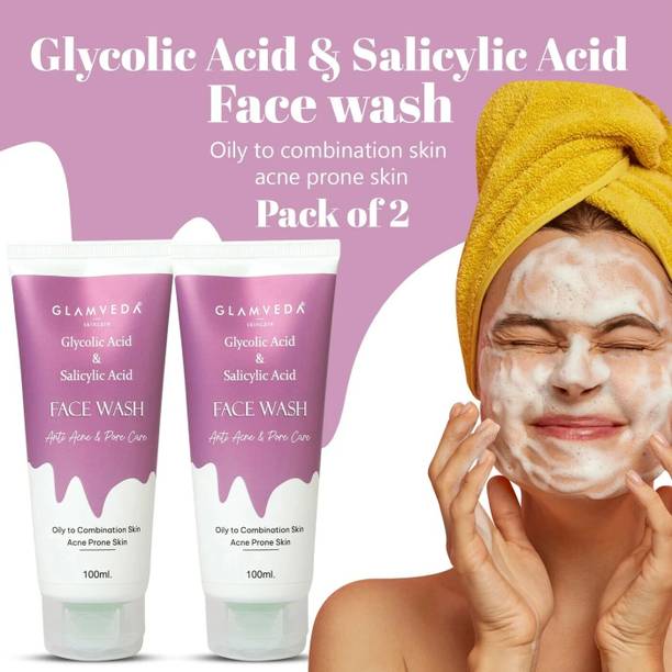 GLAMVEDA Glycolic Acid & Salicylic Acid Anti Acne & Pore Care , SLS Free ( Pack Of 2 ) Face Wash
