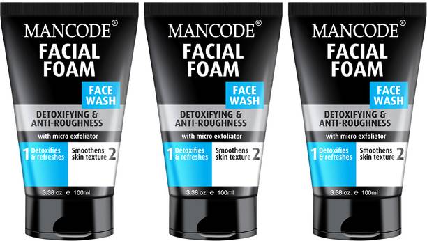 MANCODE Facial Foam for men skin Detoxifying & Anti Roughness with micro exfoliator scrub help to detox and get smoothens skin texture men Pack of 3 Face Wash