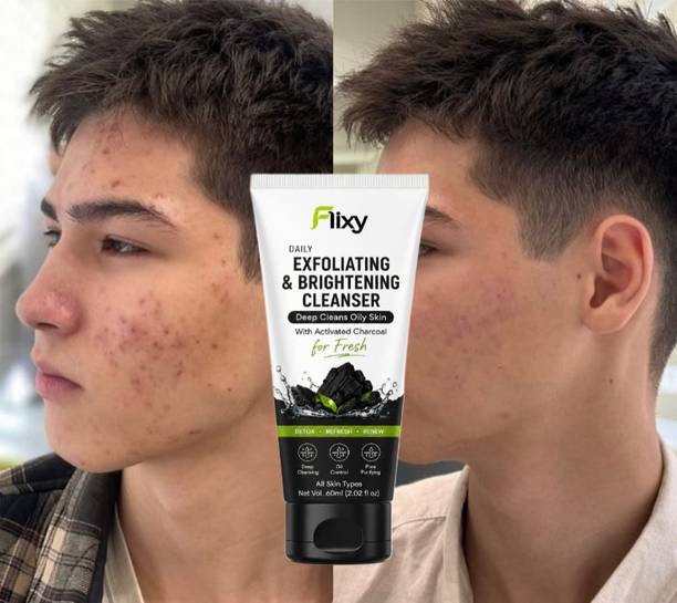 FLIXY Daily Exfoliating & Brightening Cleanser (Activated Charcoal) Face Wash