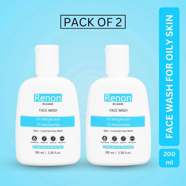 Renon 2 % Salicylic acid and 2 % Niacinamide Facewash with Neem and Aloe Vera Extract |Silicon Free | Oily and Acne Prone Skin Face Wash