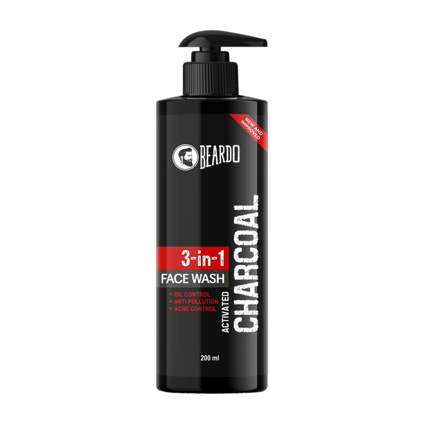 BEARDO Activated Charcoal Anti-Pollution  for Deep Pore Cleaning, 200ml | Removes Dirt & Impurities | Suitable for Acne Prone Skin | For Men Face Wash