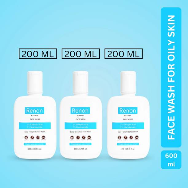 Renon 2 % Salicylic acid and 2 % Niacinamide Facewash with Neem and Aloe Vera Extract |Silicon Free | Oily & Acne Prone Skin Face Wash