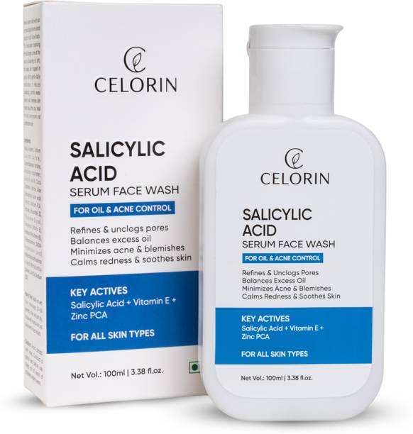 celorin 2% Salicylic Acid  for Acne & Oil Control (100ml) | Deep Pore Cleanser with Vitamin E & Zinc PCA | Removes Pimples, Blackheads & Excess Oil | Gentle Foaming Cleanser | For Men & Women Face Wash