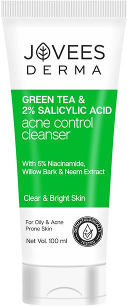 JOVEES Derma Green Tea & 2% Salicylic Acid Acne Control Cleanser | Fight Pimples & Control Excess Oil | Gentle & Non-Drying Formula | Oily & Acne Prone Skin Face Wash