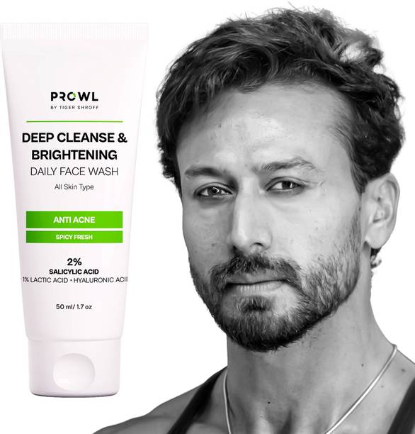 PROWL By Tiger Shroff 2% Salicylic 1% Lactic & Hyaluronic Acid Facewash | Anti Acne Cleanser for Men | Oily & Dry Skin | Spicy Fresh Face Wash