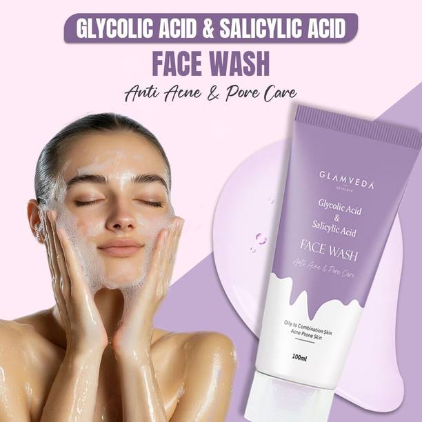 GLAMVEDA Glycolic Acid & Salicylic Acid Anti Acne & Pore Care , SLS Free & Paraben Free Face Wash