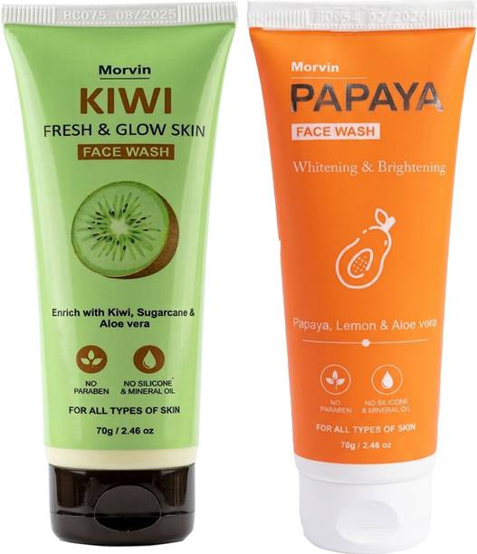MORVIN INDIA Kiwi Fresh & Glow Skin  And Papaya  Formula – Deep Cleansing, Oil Control, Brightening, Dermatologist Tested, 100% Natural Ingredients, Daily Use Face Wash