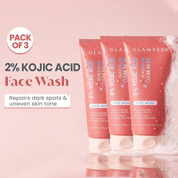 GLAMVEDA 2% Kojic Acid with Niacinamide & Alpha Arbutin – Fades Dark Spots & Evens Skin Tone (Pack of 3) Face Wash