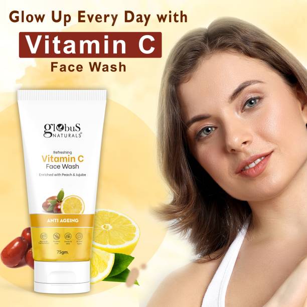 Globus Naturals Anti-Ageing Skin Brightening Vitamin C, Skin Illuminating & Tan Removal Formula Face Wash