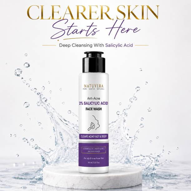 Natuvera Deep Cleansing  with 2% Salicylic Acid, Aloe Vera & Vitamin E for Acne-Prone Skin | 100ml Face Wash