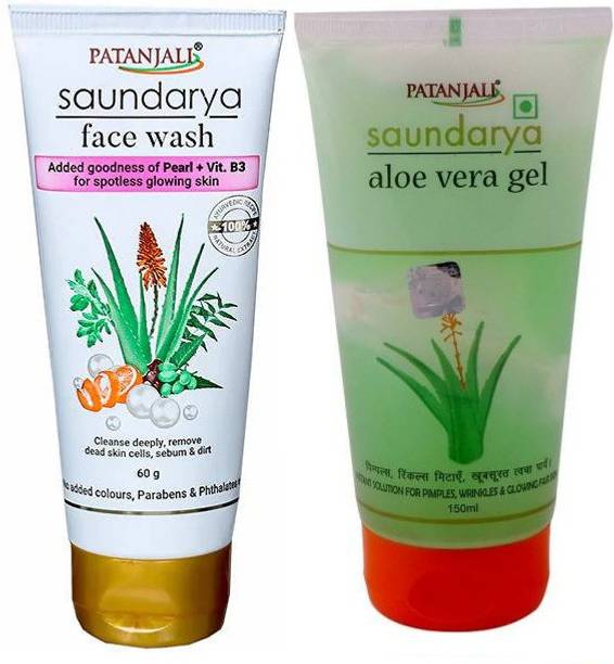 PATANJALI SAUNDARYA DEEPCLEANING FACE WASH 60ML*1PCS+ ALOEVERA GEL 150ML*1PCS(2 PCS COMBO)