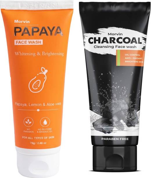 MORVIN INDIA Papaya  And Charcoal Clensing  Formula – Deep Cleansing, Oil Control, Brightening, Dermatologist Tested, 100% Natural Ingredients, Daily Use Face Wash