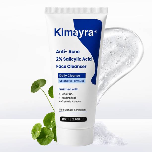 KIMAYRA Anti-Acne 2% Salicylic Acid Face Cleanser |  for Oily & Acne Prone Skin | Enriched with Niacinamide, Zinc PCA & Centella Asiatica | Sulphate & Paraben Free | Daily Facial Cleanser - 80 ml Face Wash