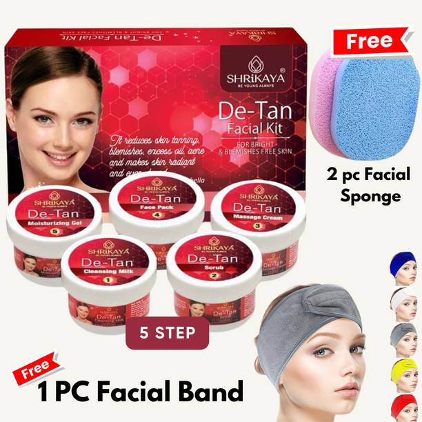 Shrikaya D-Tan Facial Kit - 5 Step Skincare System & 2pc Facial Sponge & 1pc Facial Band