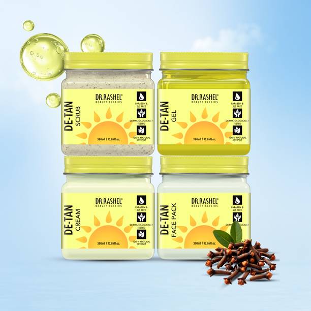 DR.RASHEL DE-TAN PACK OF 4 (SCRUB, GEL, CREAM & FACE PACK) FACIAL KIT THAT SOOTHES SKIN