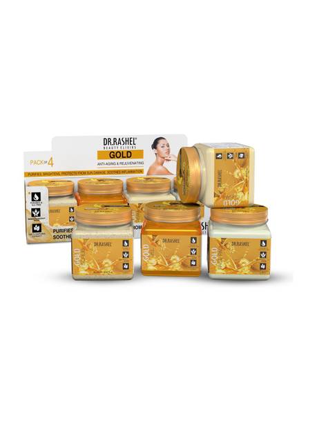 DR.RASHEL GOLD PACK OF 4 (SCRUB, GEL, CREAM & FACEPACK) ANTIAGEING & FAIRNESS FACIAL KIT