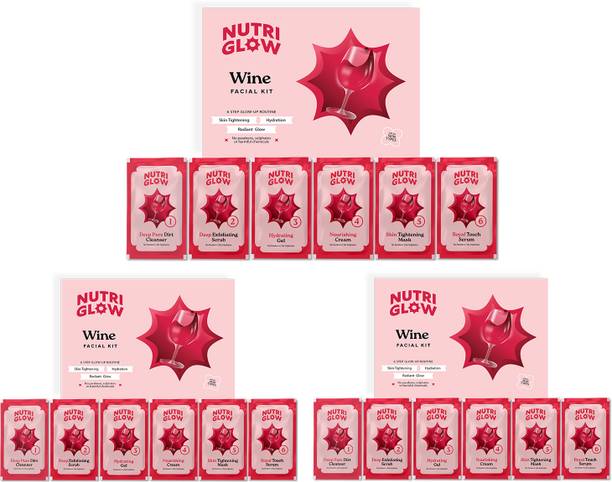 NutriGlow NATURAL'S Wine Facial Kit, Anti-Aging Therapy, All Skin Types, Set of 3 (60gm each)