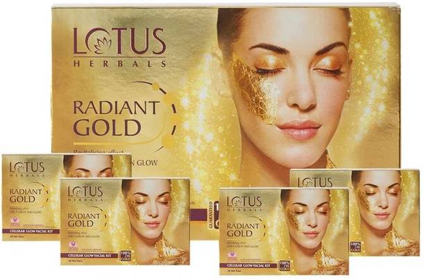 LOTUS Herbals Radiant Gold Cellular Glow Facial Kit_ 37gm ( Pack of 4 )