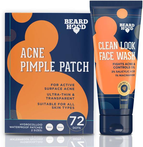 BEARDHOOD Acne Pimple Patch & Clean Look Face Wash Combo | Absorbs Pimple | Oil Control