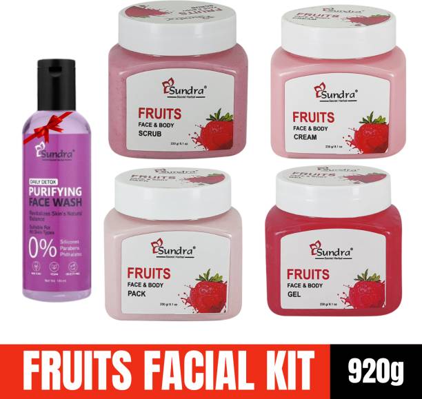 Sundra Secret Herbal Fruits Facial Kit Combo 920g (Massage Cream, Scrub, Face Pack & Gel) (4X230g)