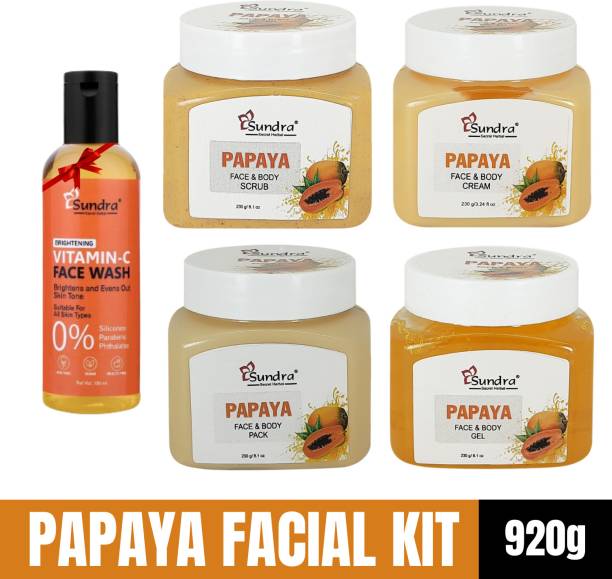 Sundra Secret Herbal Papaya Facial Kit Combo 920g (Massage Cream, Scrub, Face Pack & Gel) (4X230g)