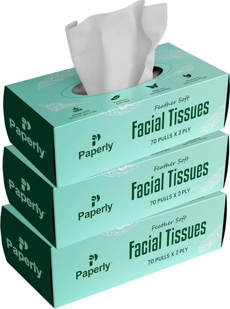 पपेरली 2 Play Feather Soft Facial Tissue Paper Box Pack of 3, 70 Pulls Napkin Per Pack