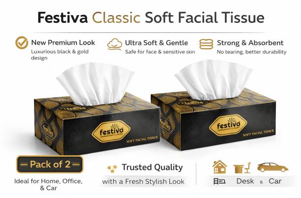 Festiva PREMIUM FACE Tissues Paper,Camical Free Soft Tissue[BOX OF 2][per box 200 Sheet]