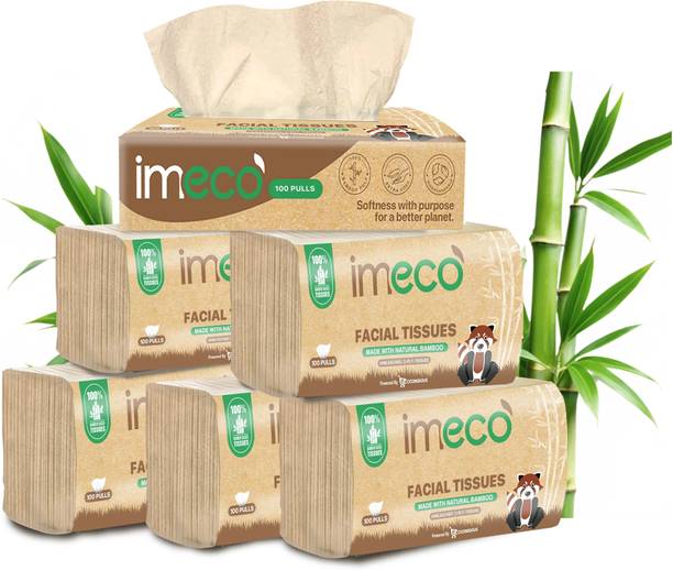 IMECO Bamboo Facial Tissues Papers 100 Pulls | 2 Ply | Ultra-Soft & Biodegradable