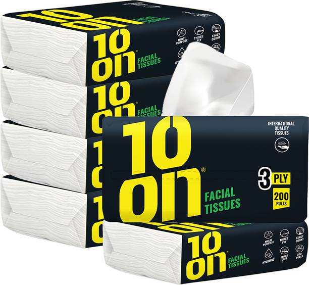 10 on TISSUES 10 on TISSUES 10on 3 Ply Facial Tissue | 200 Pulls x 6 Packs | 1200 Pulls