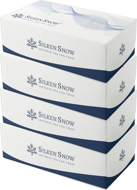 SILKEN SNOW 2 Ply Facial Tissue Paper Box 100 Pulls Each, Car Tissue, Face Tissue, 400 Pulls