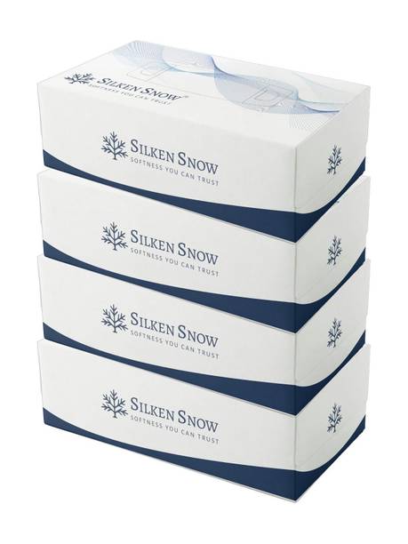 SILKEN SNOW 2 Ply Facial Tissue Paper Box 100 Pulls Each, Car Tissue, Face Tissue, 400 Pulls