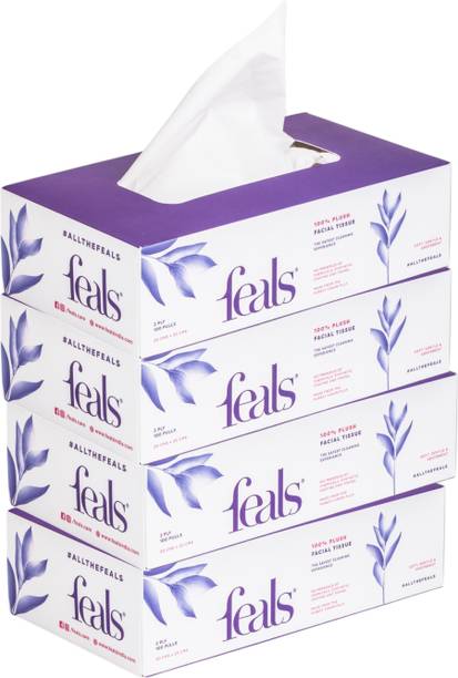 FEALS 2 Ply Facial Tissue Paper Box - 100 Pulls / Box (Pack of 4)