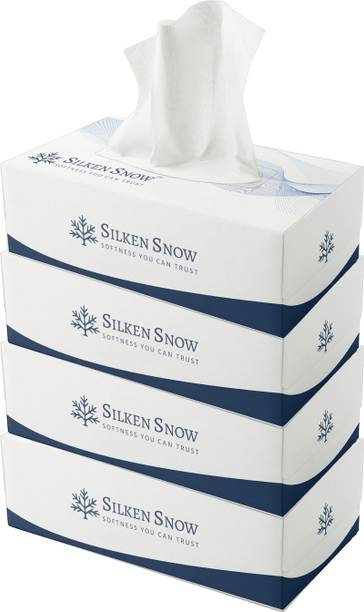 SILKEN SNOW 2 Ply 100 Pulls Facial Tissue Paper Box, Car Tissue Box, Face Tissue - 400 Pulls