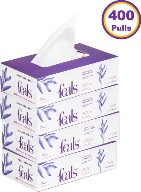 FEALS Soft 2 Ply Facial Tissue Paper Box - 100 Pulls / Box (Pack of 4)