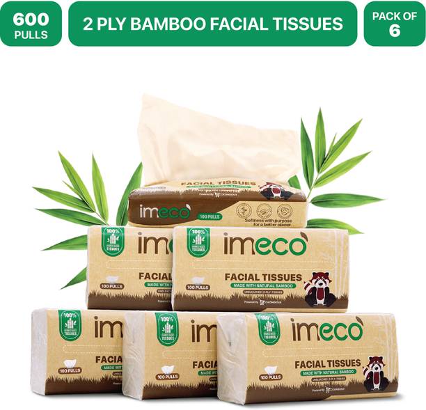 IMECO Bamboo Facial Tissues Papers 100 Pulls | 2 Ply | Ultra-Soft & Biodegradable