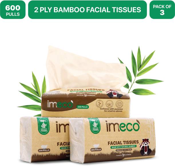 IMECO Bamboo Facial Tissues Papers 200 Pulls | 2 Ply | Ultra-Soft & Biodegradable