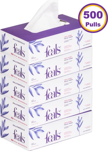 FEALS Soft 2 Ply Facial Tissue Paper Box - 100 Pulls / Box (Pack of 5)