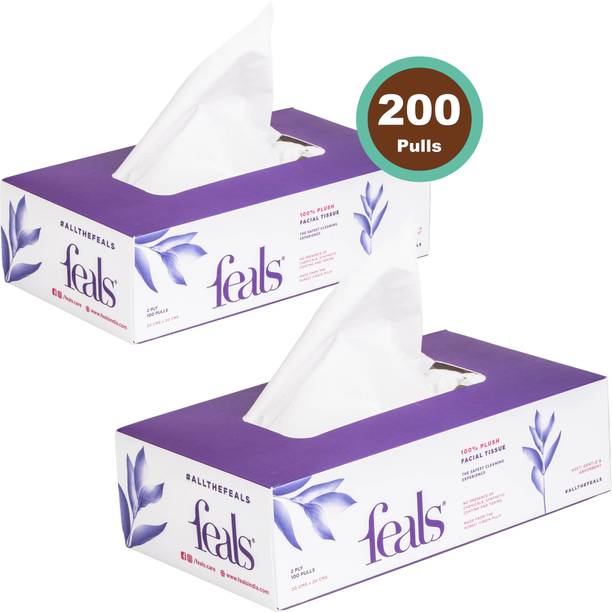 FEALS 2 Ply Facial Tissue Paper Box - 100 Pulls / Box (Pack of 2)