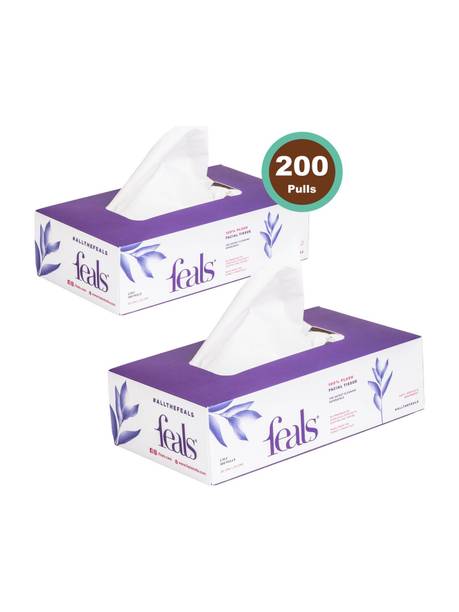FEALS 2 Ply Facial Tissue Paper Box - 100 Pulls / Box (Pack of 2)