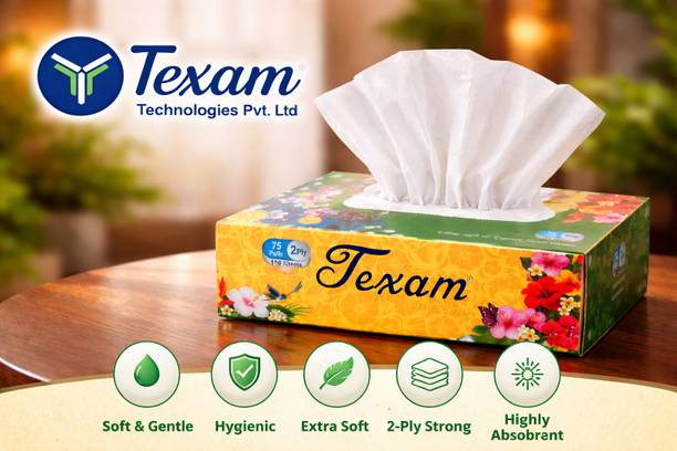 टेकसम Facial Tissues Papers 75 Pulls | 2 Ply | Ultra-Soft & Biodegradable