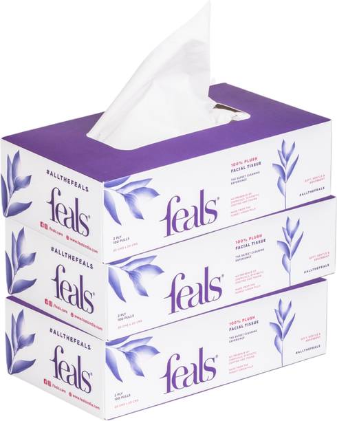 FEALS 2 Ply Facial Tissue Paper Box - 100 Pulls / Box (Pack of 3)
